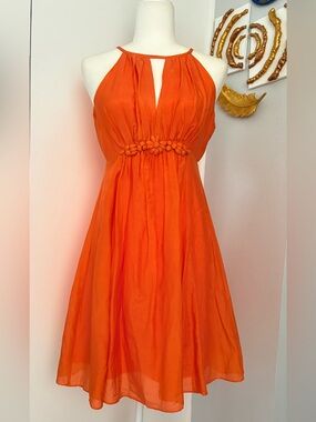 Esley Bright Orange One-Shoulder Floral-Waist Dress